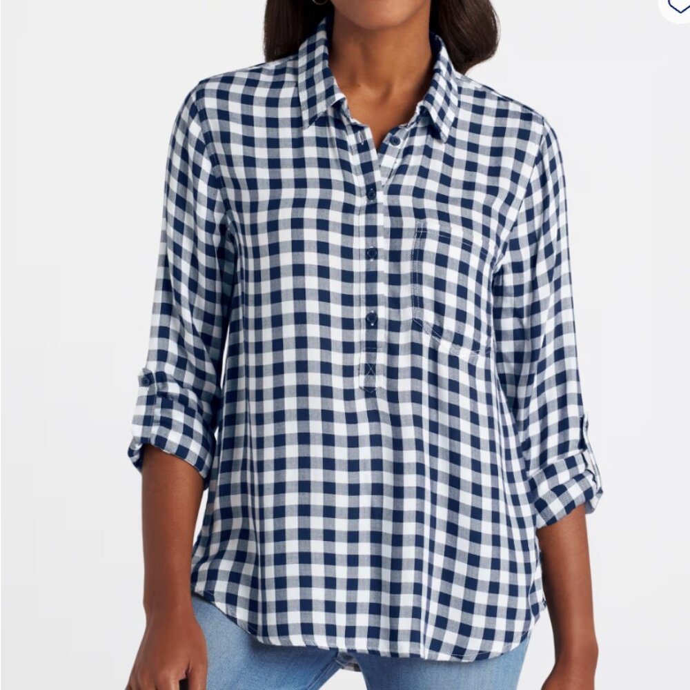 Cosmic Blue Love Kylie Classic Half Button Down Blouse